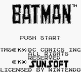 Batman: The Video Game title screen for GameBoy